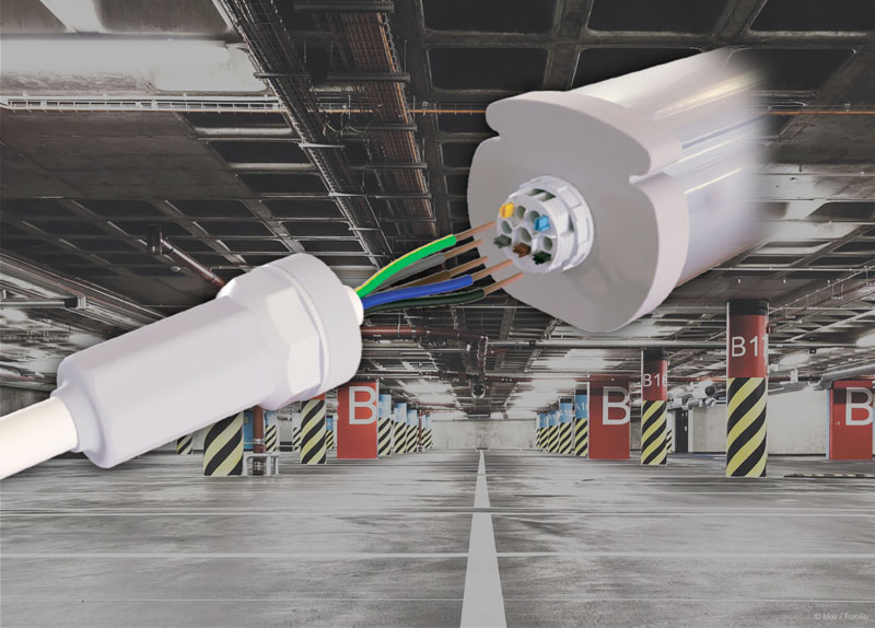 Connection for water-proof luminaires LCS 75, 5 pole